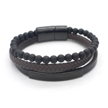 Yudan Jewelry Custom Wholesale Men braided leather bracelet with beads